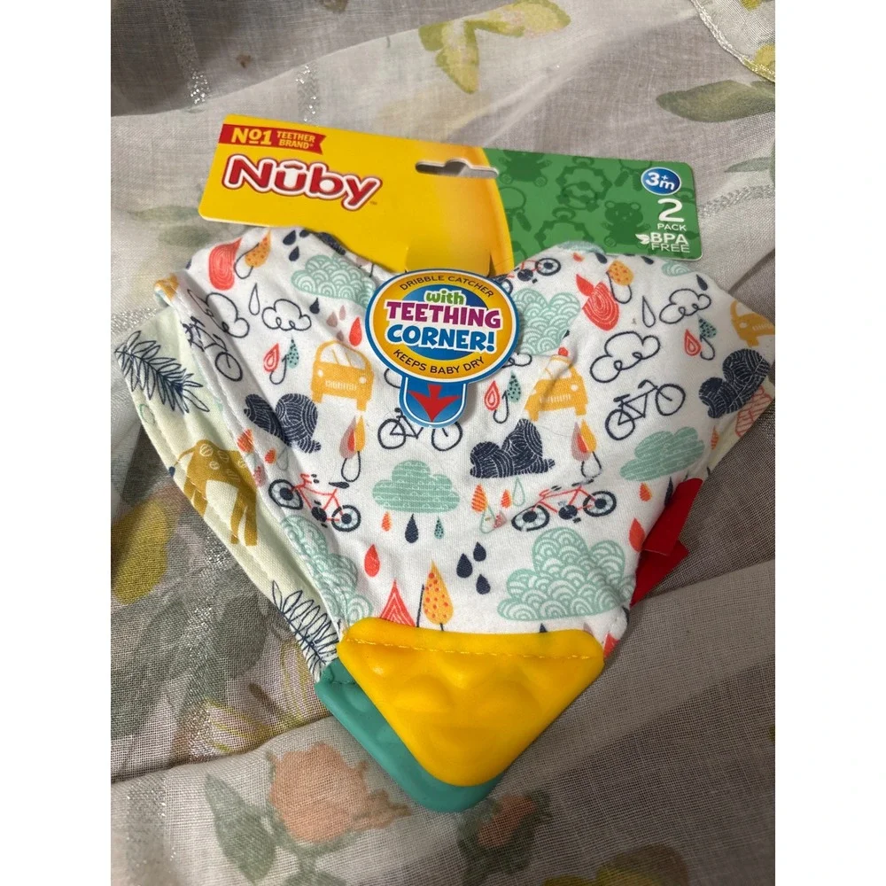 Nuby Teething Bibs 2pk & NUK Orthodontic Pacifiers 6-18m 2pk Bundle BPA Free NEW